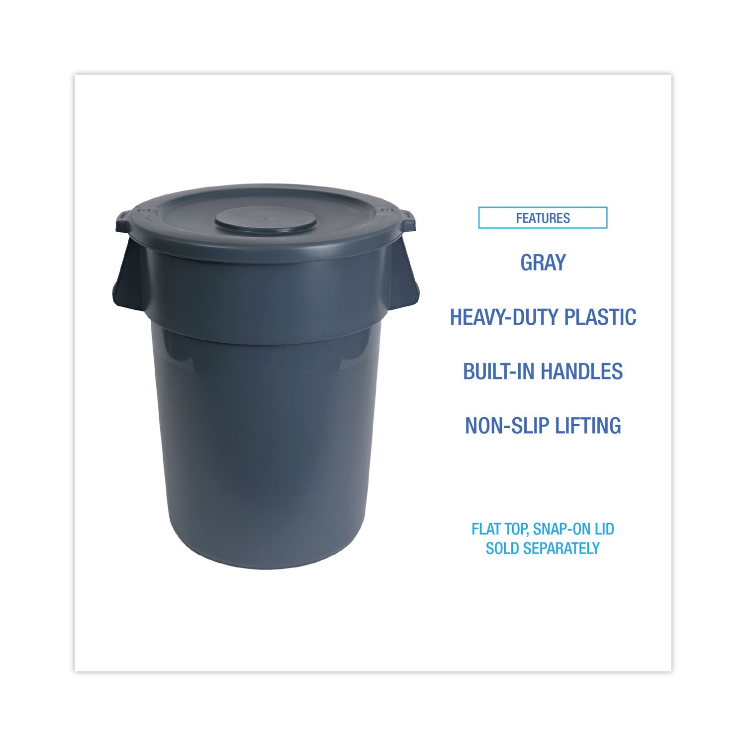 Boardwalk Round Waste Receptacle, 32 gal, Linear-Low-Density Polyethylene, Gray (32GLWRGRA)