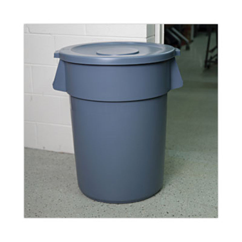 Lids for 44 gal Waste Receptacles, Flat-Top, Round, Plastic Gray