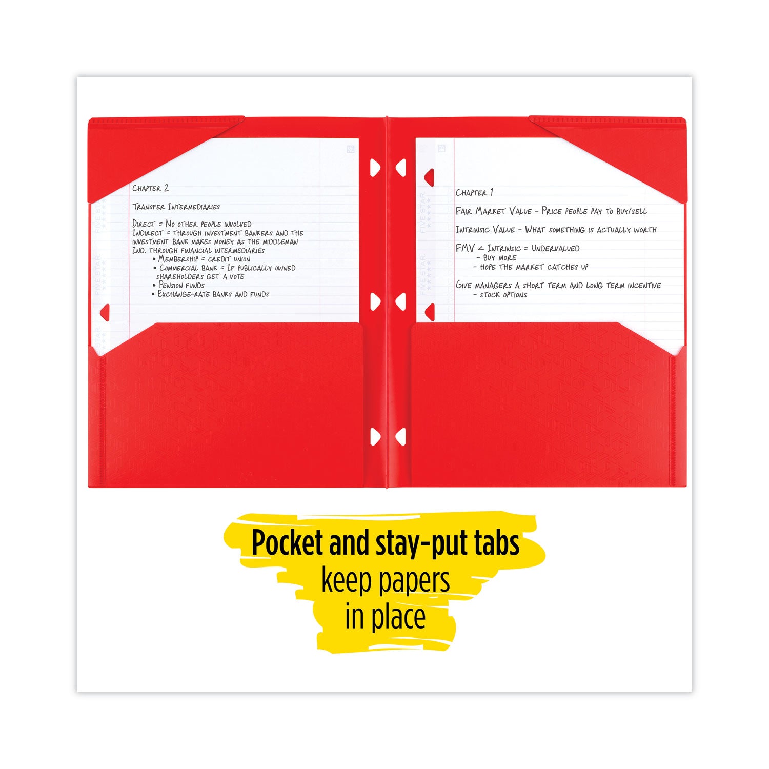 Five Star Two-Pocket Stay-Put Plastic Folder, 11 x 8.5, Assorted, 4/Pack (38049)