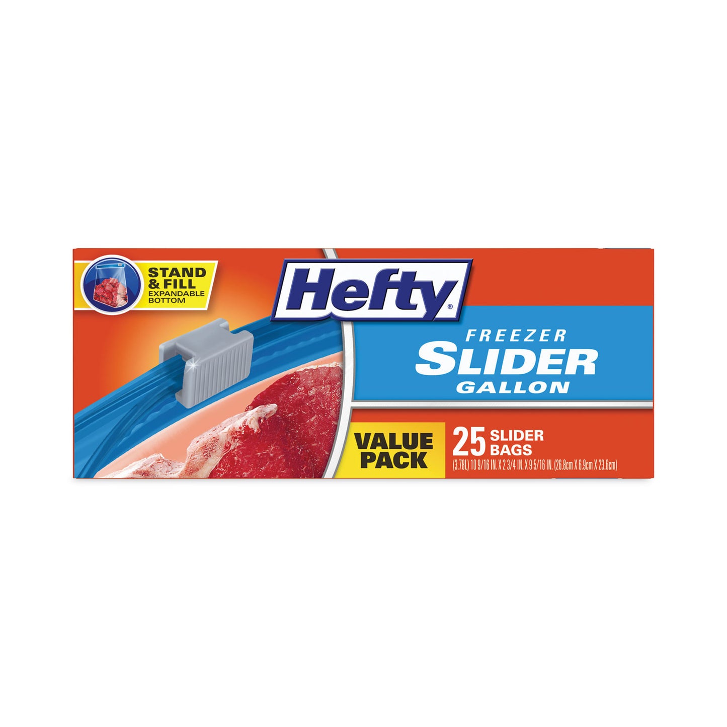 Hefty Slider Stand and Fill Freezer Storage Bags, 1 gal, 10.56" x 11", Clear, 25 Bags/Box, 9 Boxes/Carton (R88073CT)