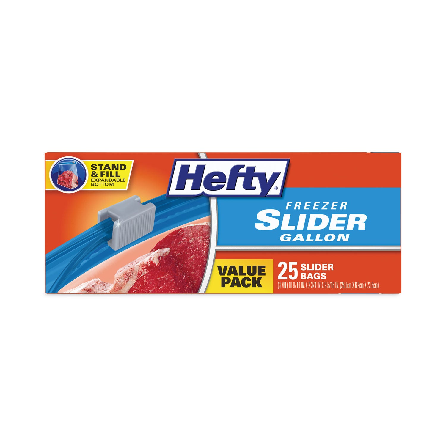 Hefty Slider Stand and Fill Freezer Storage Bags, 1 gal, 10.56" x 11", Clear, 25/Box (R88073)