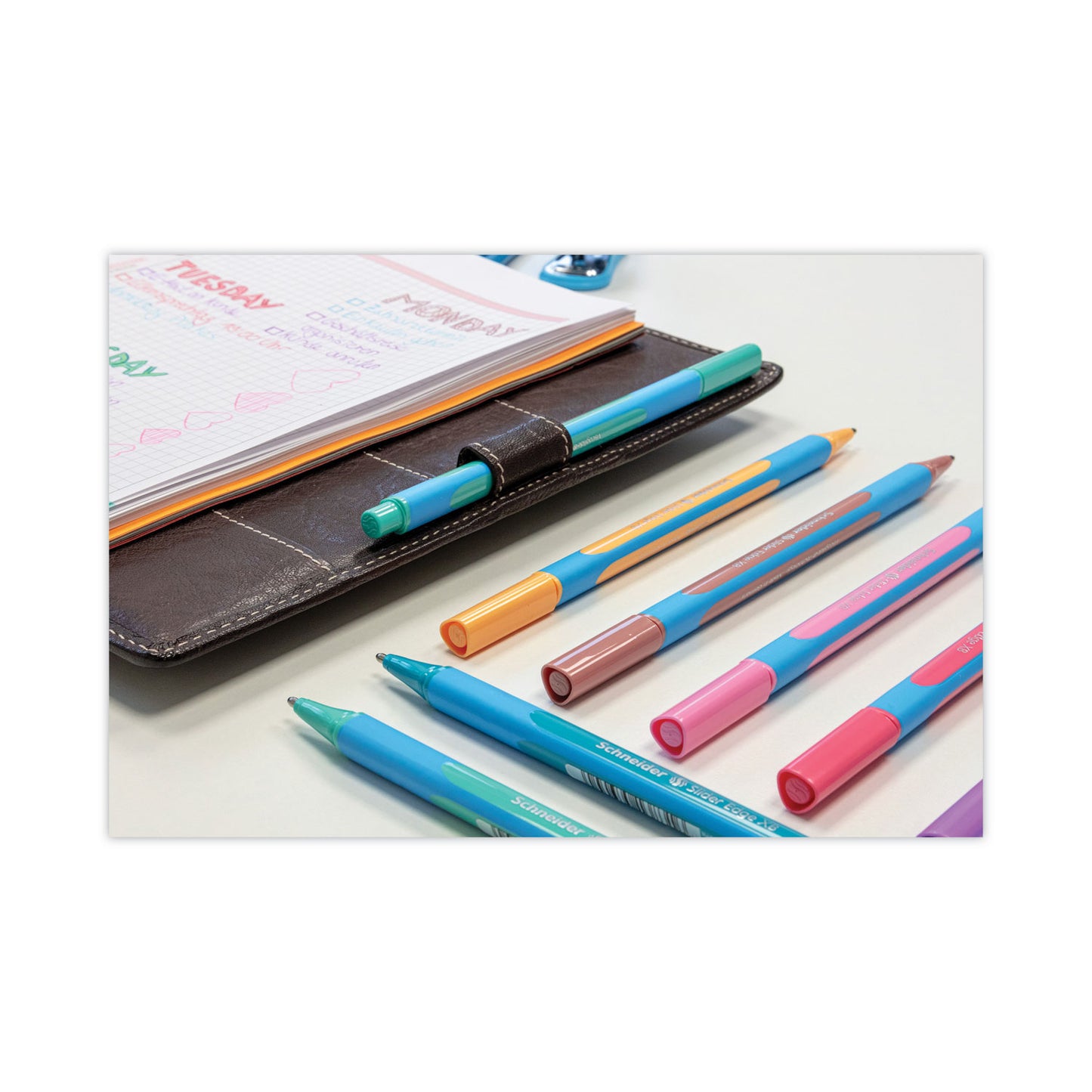 Schneider Slider Edge XB Pastel Ballpoint Pens with Convertible Case/Stand, Stick, Extra-Bold 1.4mm, Assorted Ink/Barrel Colors, 8/Set (152289)