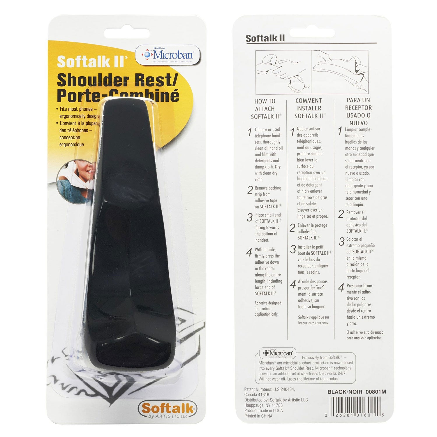 Softalk II Telephone Shoulder Rest, 2 x 6.75 x 2.5, Black (801M)