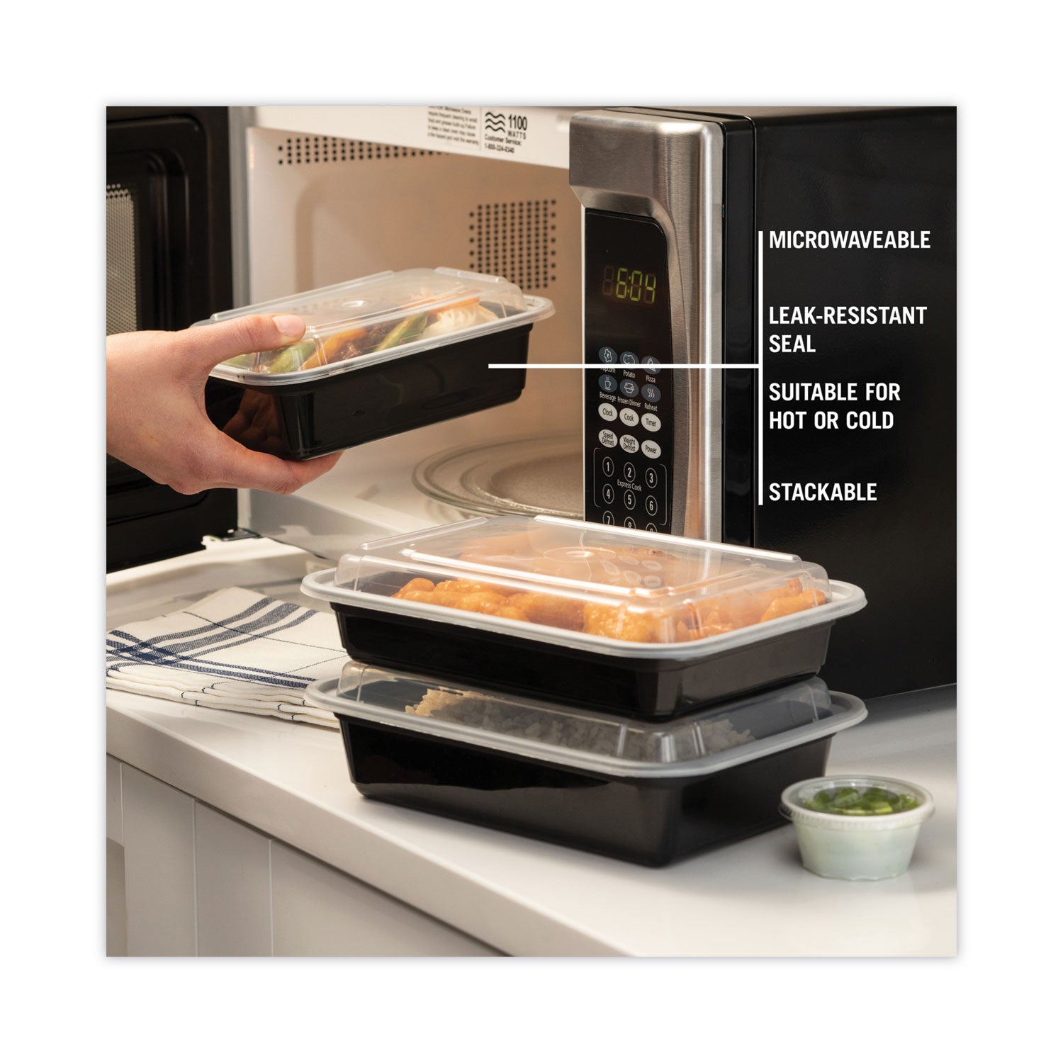 Pactiv Newspring VERSAtainer Microwavable Containers, 24 oz, 5 x 7.25 x 2, Black/Clear, Plastic, 150/Carton (NC838B)