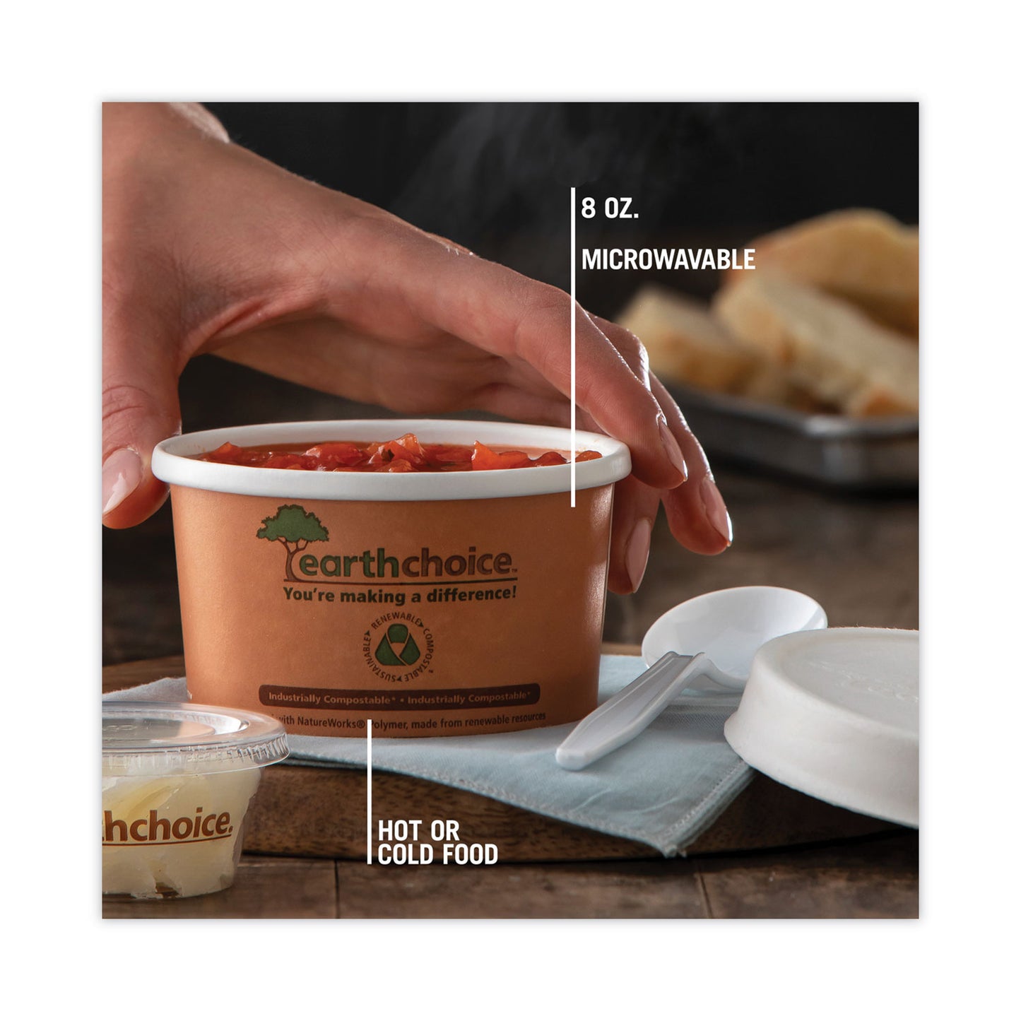 Pactiv EarthChoice Compostable Soup Cup, Small, 8 oz, 3 x 3 x 3, Brown, Paper, 500/Carton (PHSC8ECDI)