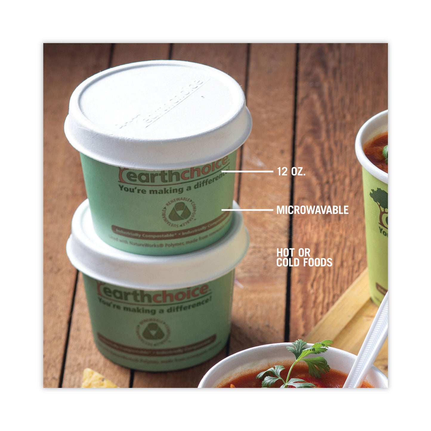 Pactiv EarthChoice Compostable Soup Cup, Medium, 12 oz, 3.63" Diameter x 3.63"h, Teal, Paper, 500/Carton (PHSC12ECDI)