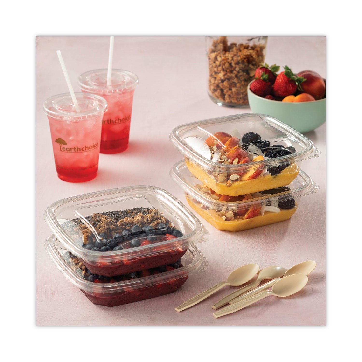 Pactiv EarthChoice Square Recycled Bowl Flat Lid, 7.38 x 7.38 x 0.26, Clear, Plastic, 300/Carton (SACLF07)