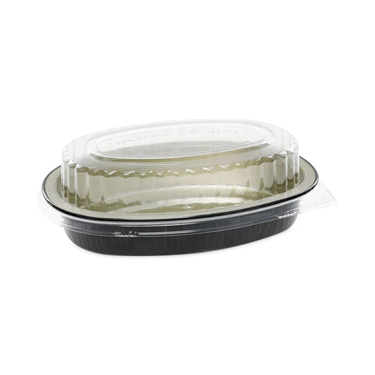 Pactiv Classic Carry-Out Container, 16 oz, 6.88 x 4.56 x 3, Black/Gold, Aluminum, 100/Carton (Y6707WPSFG)