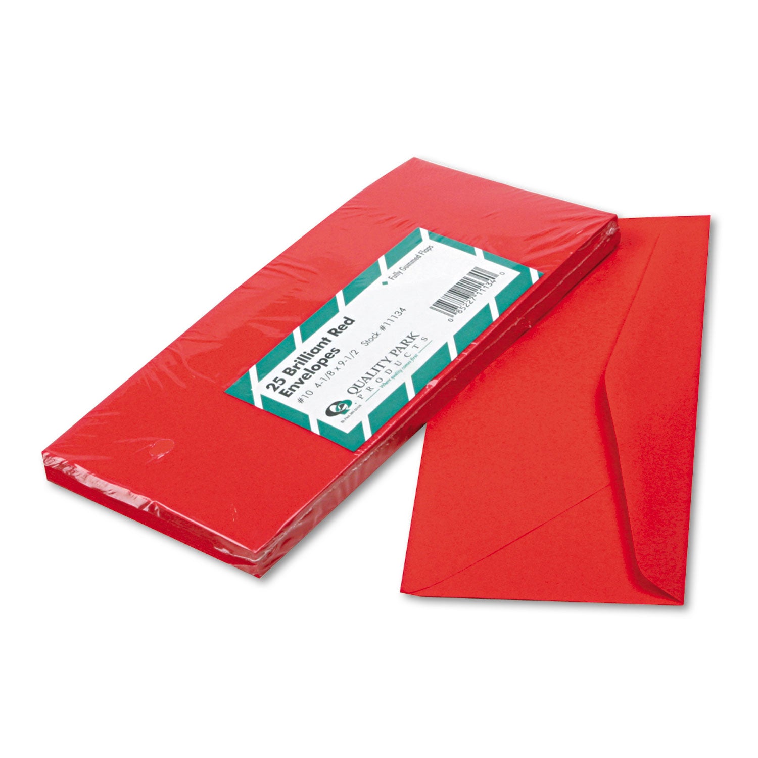 Quality Park Colored Envelope, #10, Commercial Flap, Gummed Closure, 4.13 x 9.5, Red, 25/Pack (11134)