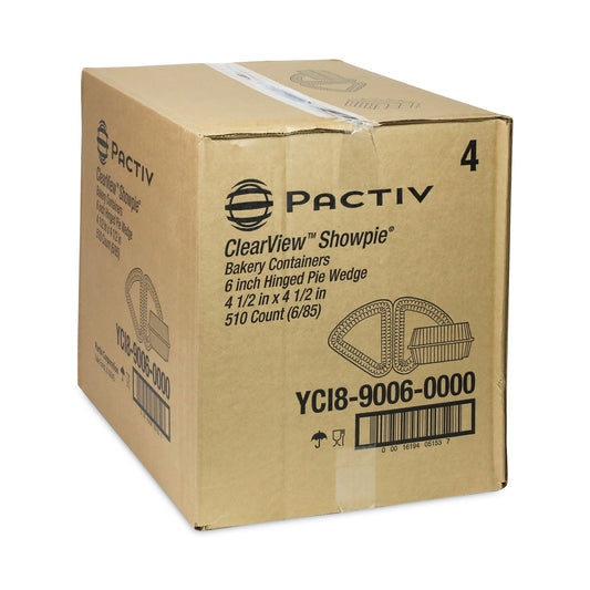 Pactiv Hinged Lid Pie Wedge Container, 6" Pie Wedge, 4.5 x 4.5 x 2.5, Clear, Plastic, 510/Carton (YCI890060000)