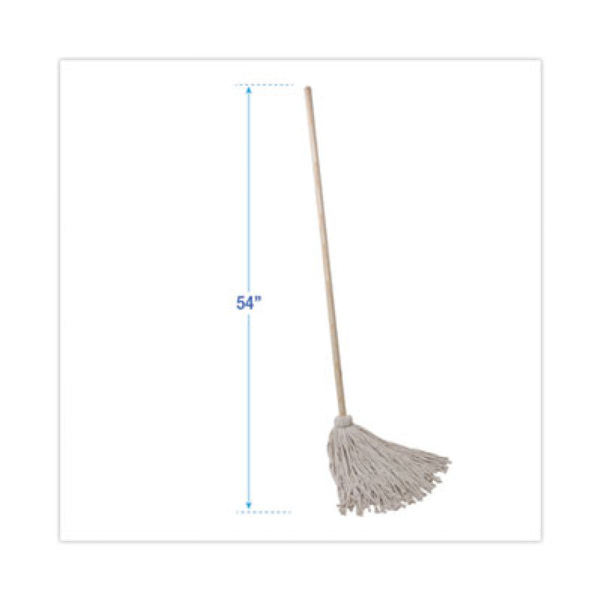 Handle/Deck Mops, #24 White Cotton Head, 54" Natural Wood Handle, 6/Pack