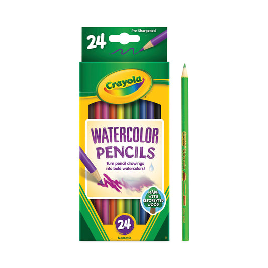 Crayola Watercolor Pencil Set, 3.3 mm, 2B, Assorted Lead and Barrel Colors, 24/Pack (684304)