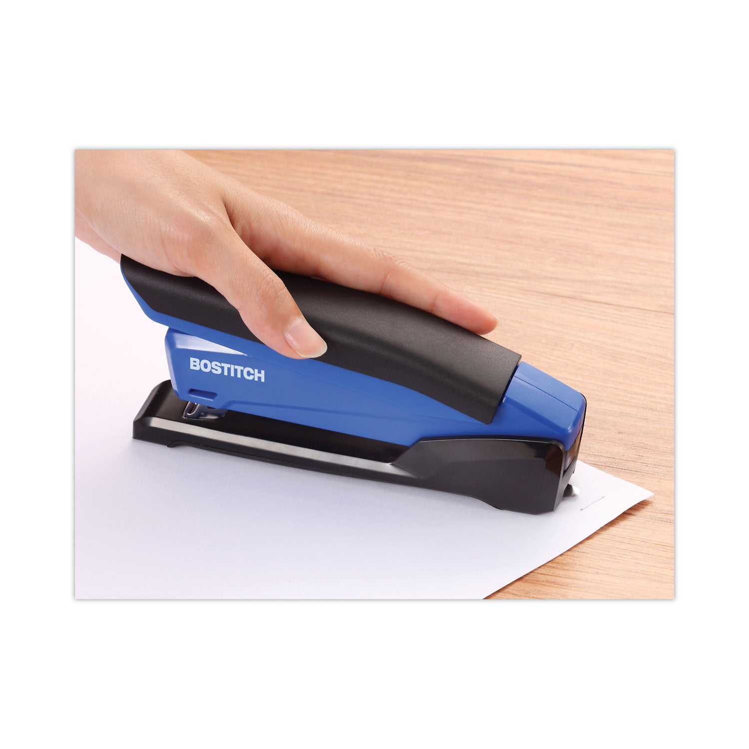 Bostitch InPower One-Finger 3-in-1 Desktop Stapler with Antimicrobial Protection, 20-Sheet Capacity, Blue/Black (1122)