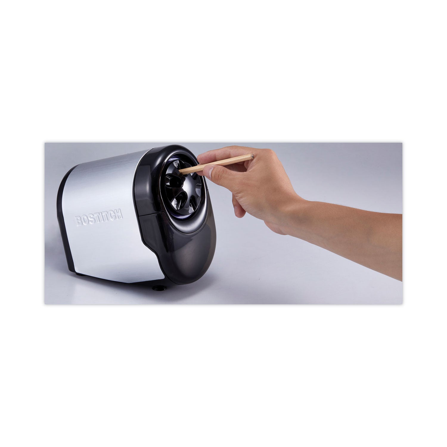 Bostitch QuietSharp Glow Classroom Electric Pencil Sharpener, AC-Powered, 6.13 x 10.69 x 9, Silver/Black (EPS11HC)