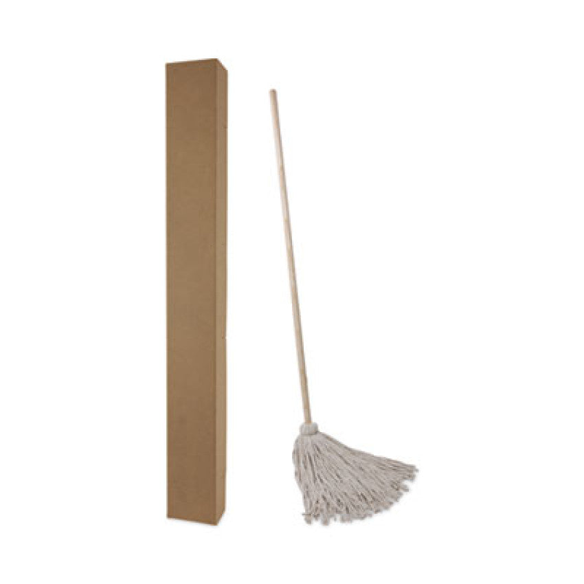 Handle/Deck Mops, #24 White Cotton Head, 54" Natural Wood Handle, 6/Pack