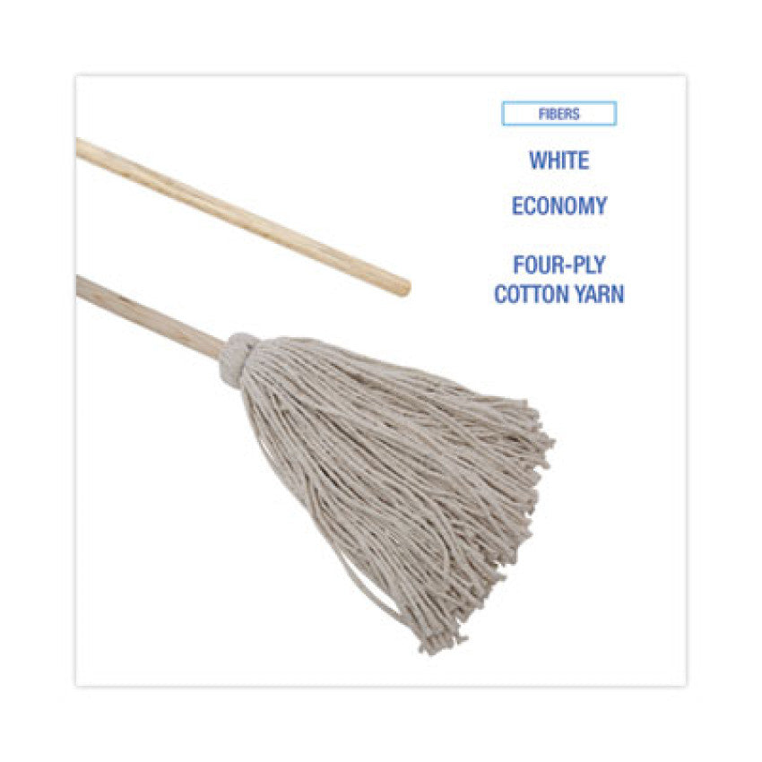 Handle/Deck Mops, #24 White Cotton Head, 54" Natural Wood Handle, 6/Pack