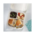 Pactiv EarthChoice Bagasse Hinged Lid Container, 3-Compartment, Dual Tab Lock, 7.8 x 7.8 x 2.8, Natural, Sugarcane, 150/Carton (YMCH08030001)