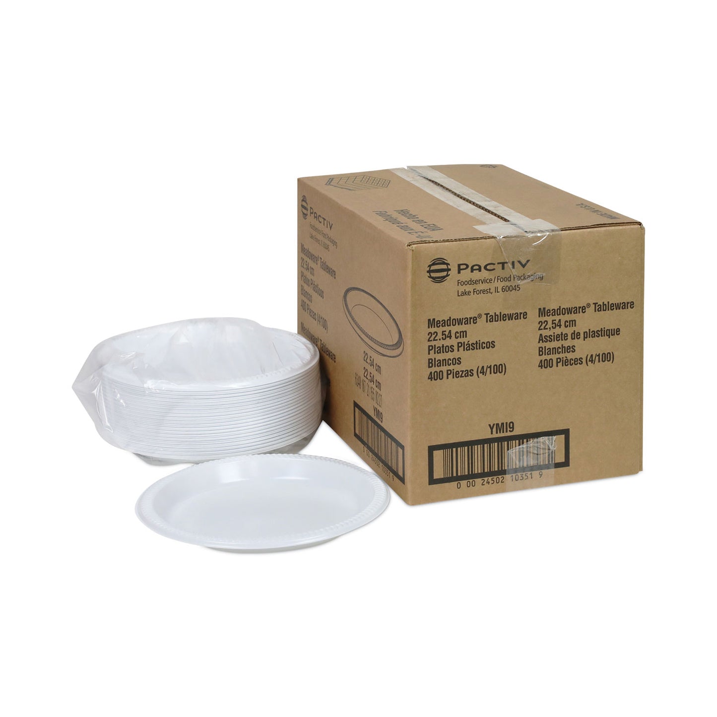 Pactiv Meadoware Impact Plastic Dinnerware, Plate, 8.88" dia, White, 400/Carton (YMI9)