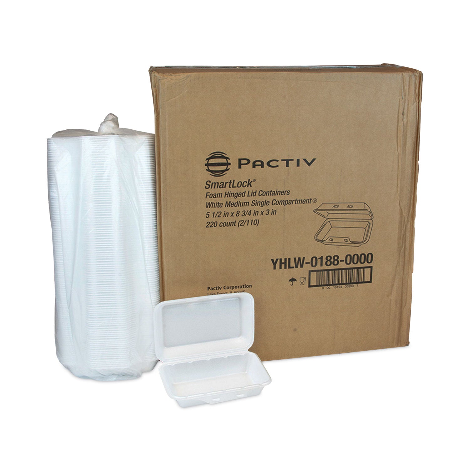 Pactiv SmartLock Foam Hinged Lid Container, Medium, 8.75 x 5.5 x 3, White, 220/Carton (YHLW01880000)