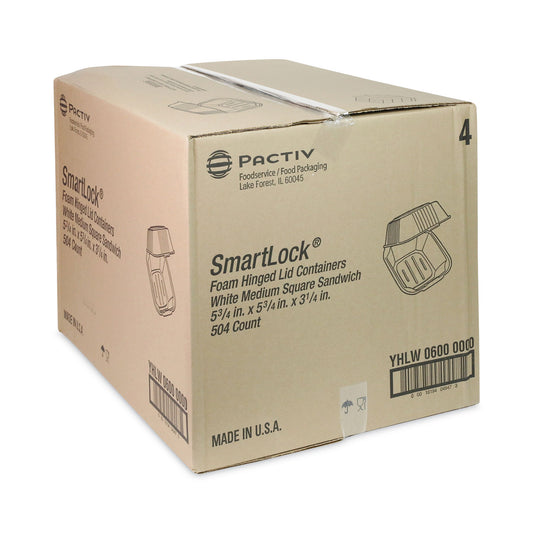 Pactiv SmartLock Foam Hinged Lid Container, Sandwich, 5.75 x 5.75 x 3.25, White, 504/Carton (YHLW06000000)