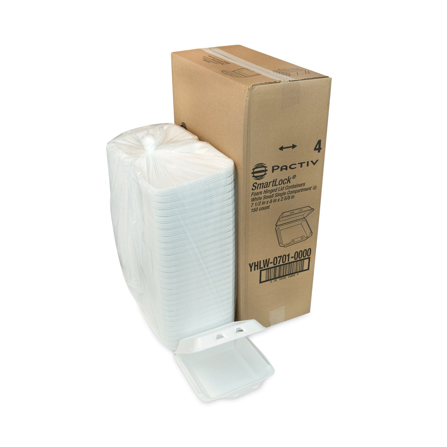 Pactiv SmartLock Foam Hinged Lid Container, Small, 7.5 x 8 x 2.63, White, 150/Carton (YHLW07010000)