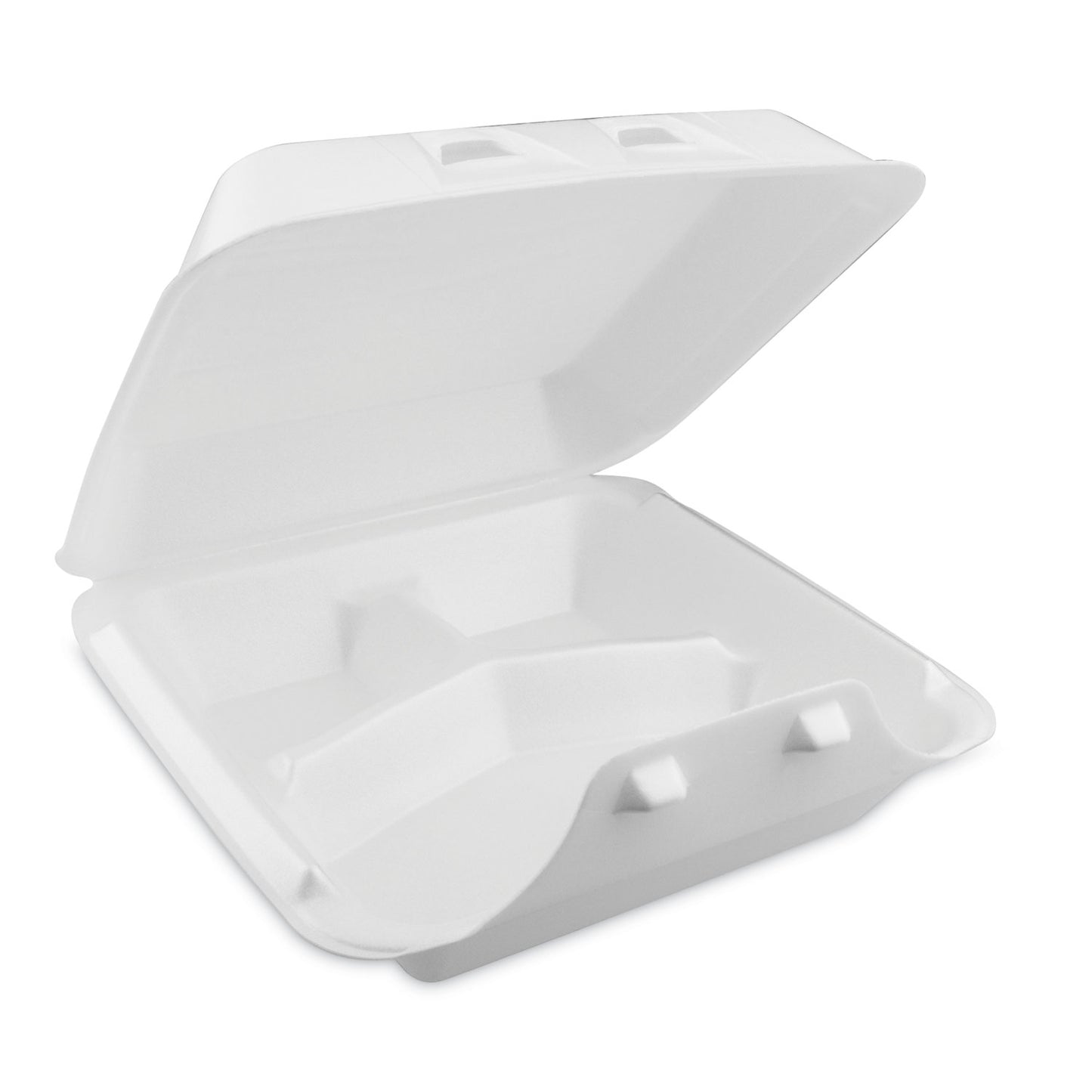 Pactiv SmartLock Foam Hinged Lid Container, Large, 3-Compartment, 9 x 9.25 x 3.25, White, 150/Carton (YHLW09030000)