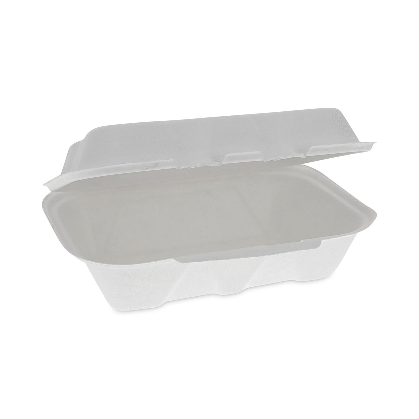 Pactiv EarthChoice Bagasse Hinged Lid Container, Dual Tab Lock, 9.1 x 6.1 x 3.3, Natural, Sugarcane, 150/Carton (YMCH00890001)