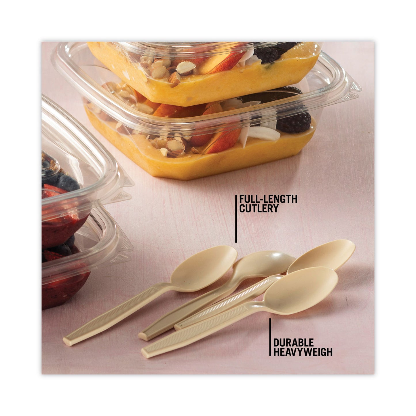 Pactiv EarthChoice PSM Cutlery, Heavyweight, Spoon, 5.88", Tan, 1,000/Carton (YPSMSTEC)