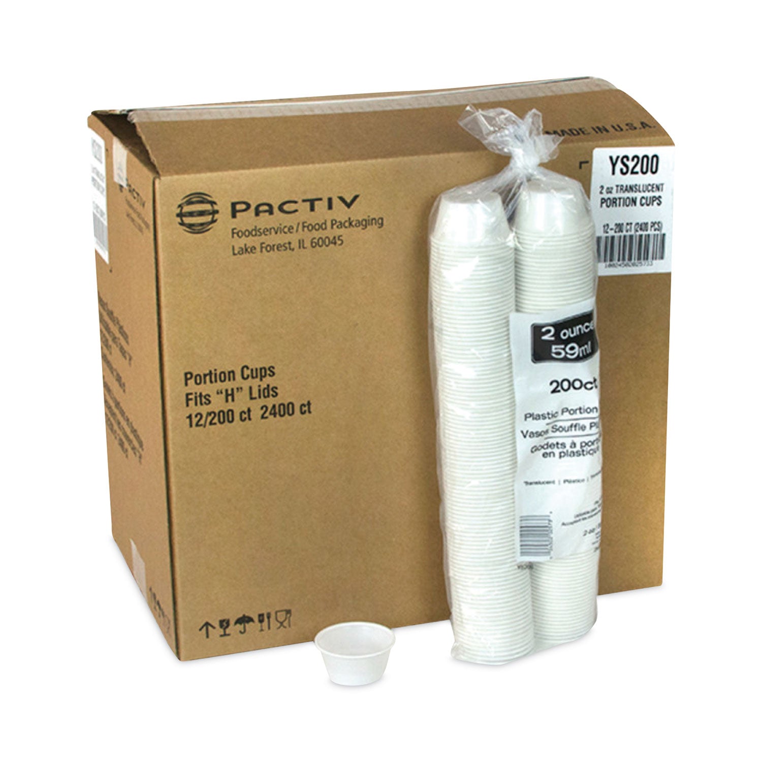 Pactiv Plastic Portion Cup, 2 oz, Translucent, 200/Bag, 12 Bags/Carton (YS200)