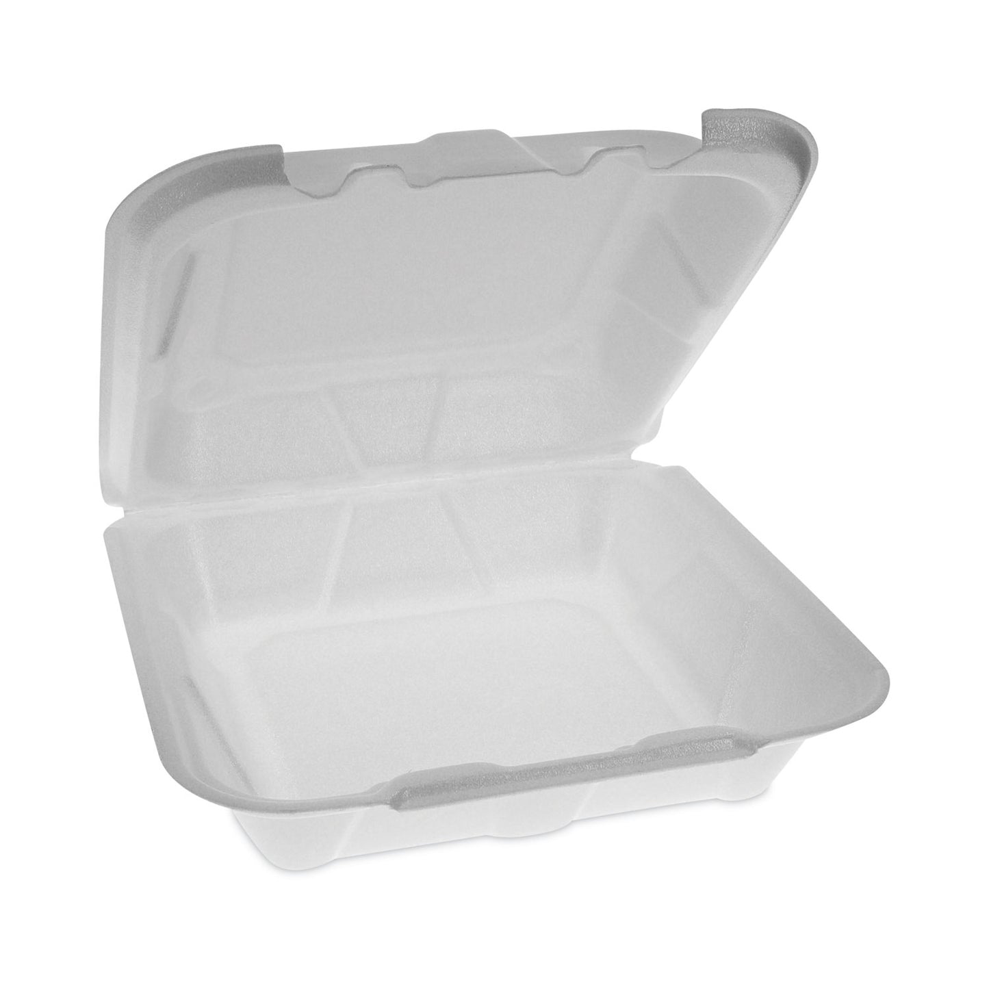 Pactiv Vented Foam Hinged Lid Container, Dual Tab Lock Economy, 8.42 x 8.15 x 3, White, 150/Carton (YTD18801ECON)