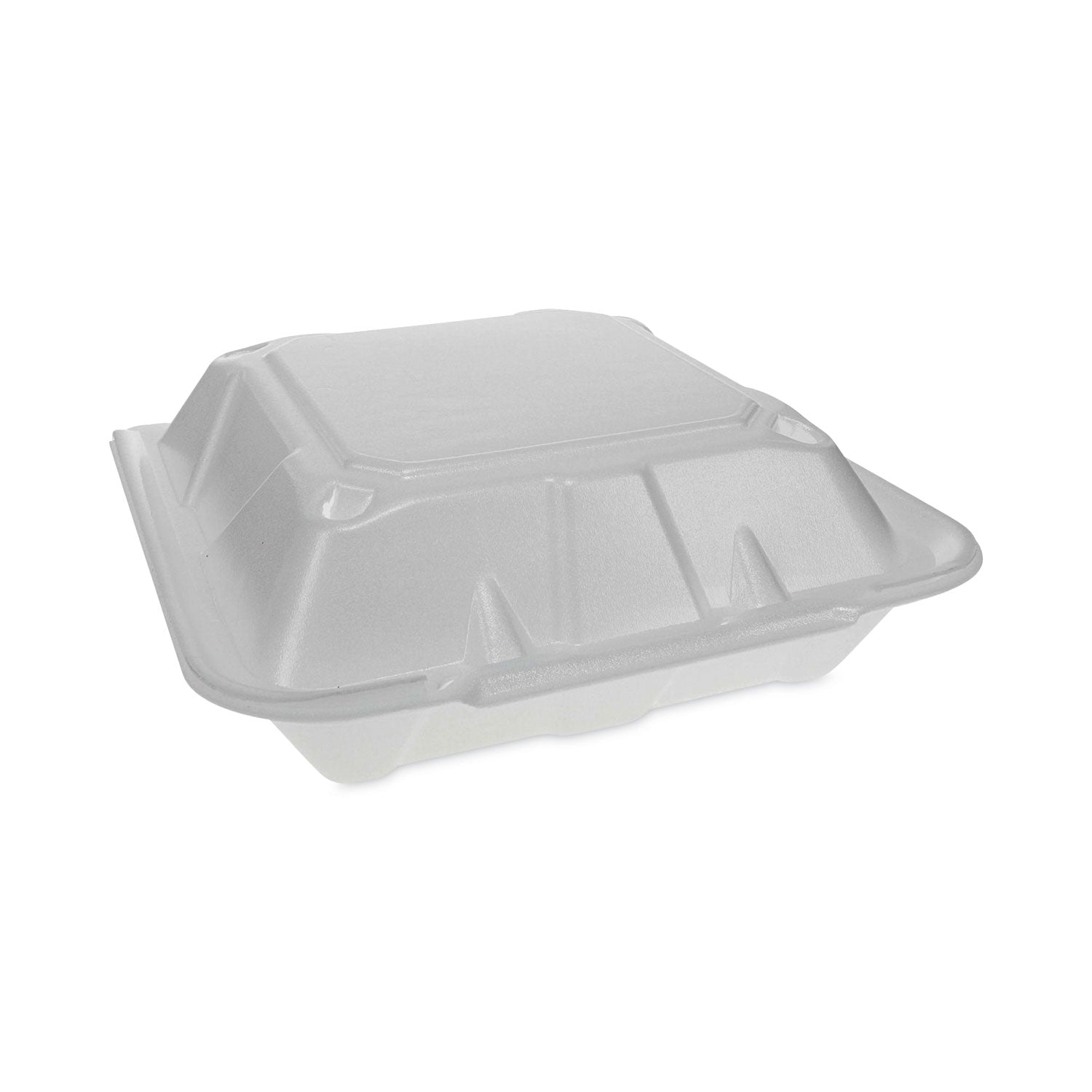 Pactiv Vented Foam Hinged Lid Container, Dual Tab Lock Economy, 3-Compartment, 9.13 x 9 x 3.25, White, 150/Carton (YTD19903ECON)