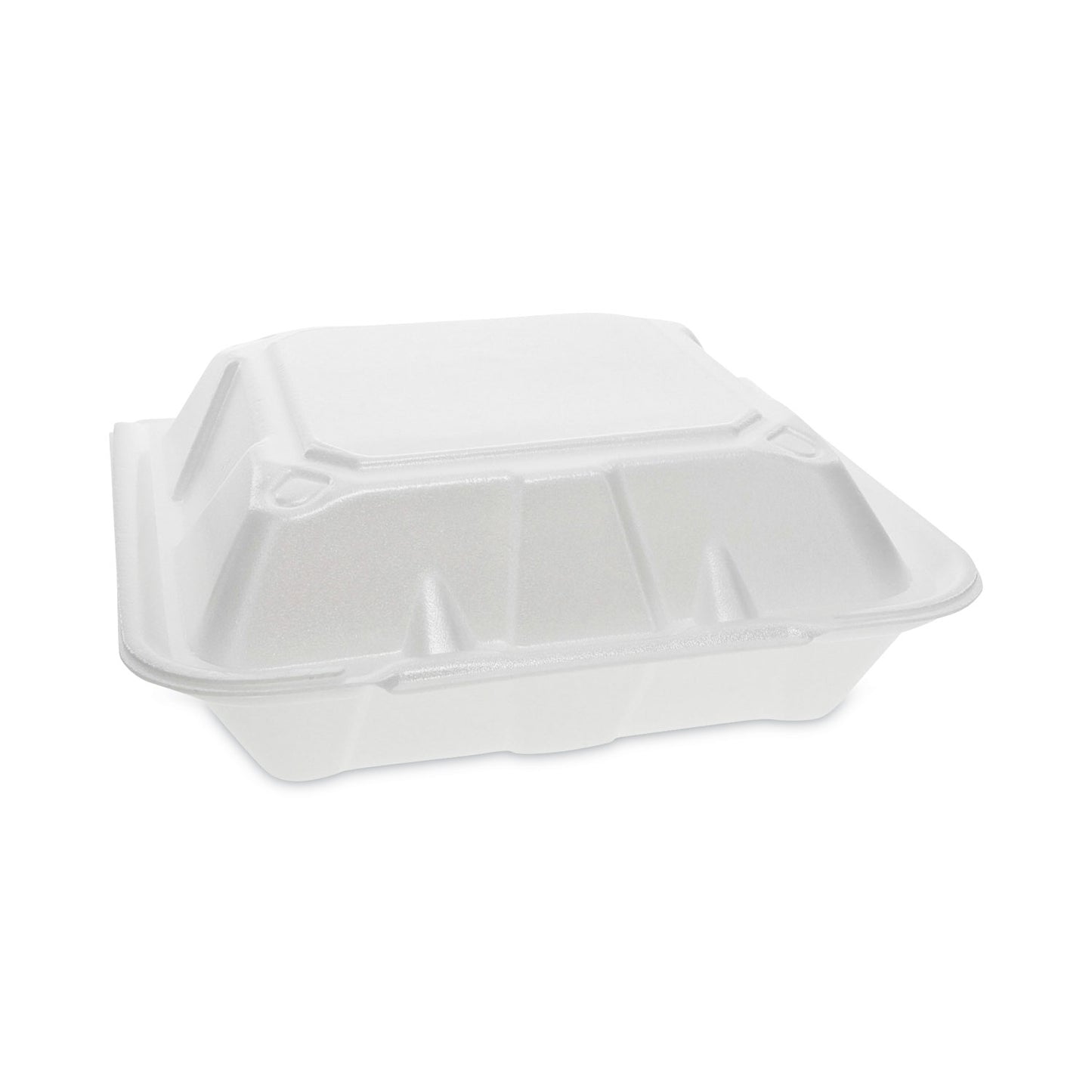 Pactiv Vented Foam Hinged Lid Container, Dual Tab Lock, 3-Compartment, 9.13 x 9 x 3.25, White, 150/Carton (YTD199030000)