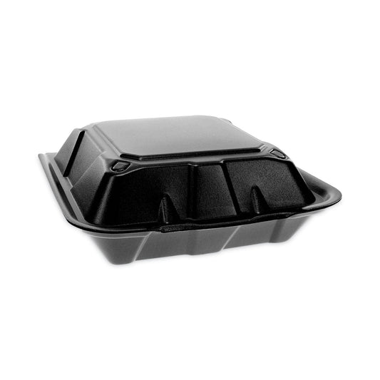 Pactiv Vented Foam Hinged Lid Container, Dual Tab Lock, 9 x 9 x 3.25, Black, 150/Carton (YTDB99010000)