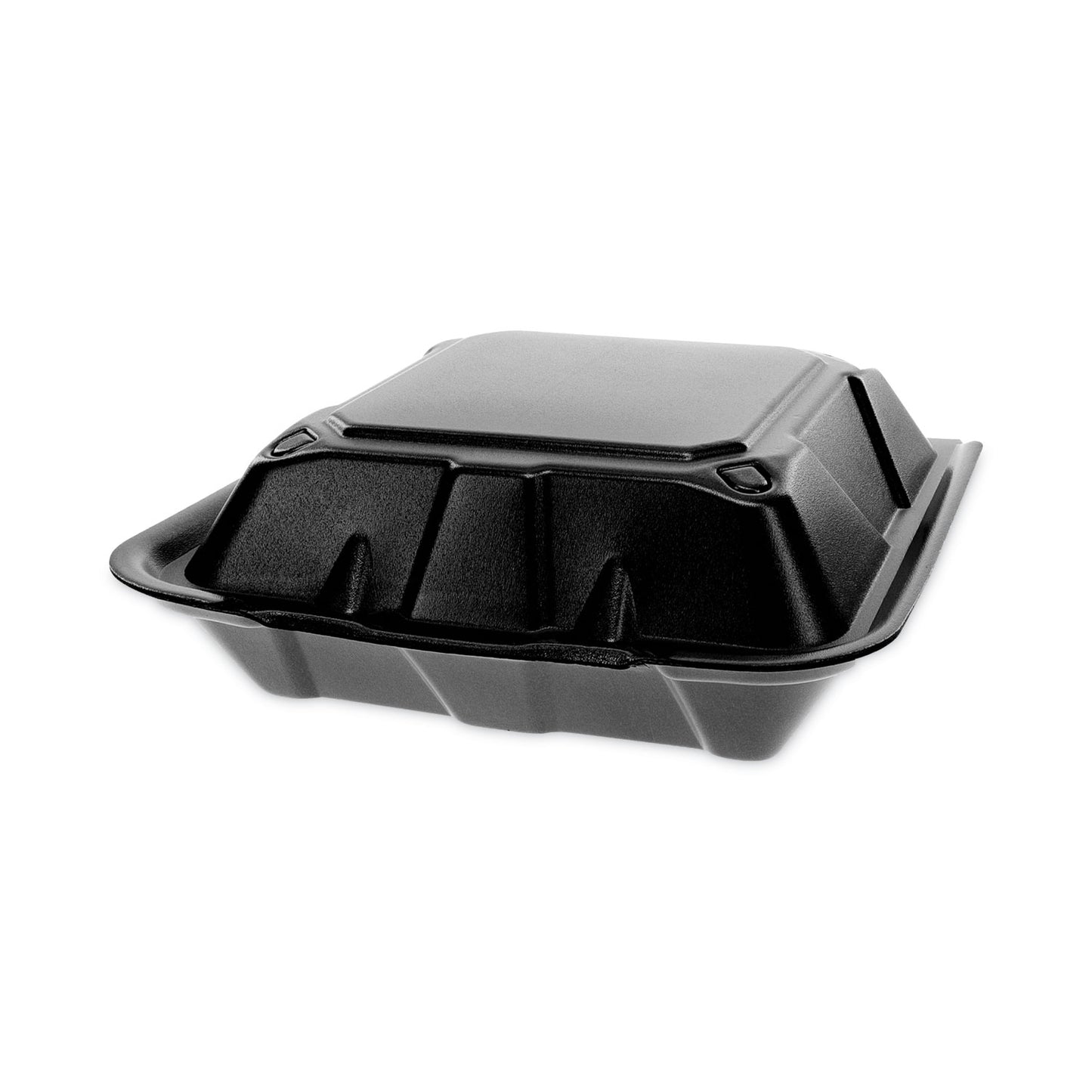 Pactiv Vented Foam Hinged Lid Container, Dual Tab Lock, 9 x 9 x 3.25, Black, 150/Carton (YTDB99010000)