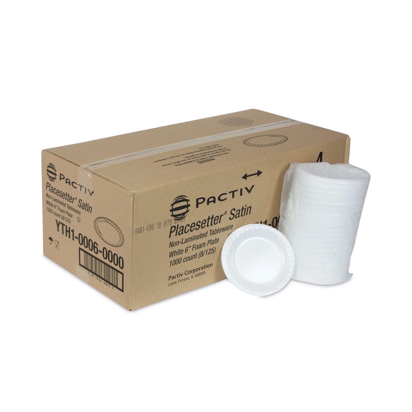 Pactiv Placesetter Satin Non-Laminated Foam Dinnerware, Plate, 6" dia, White, 1,000/Carton (YTH100060000)