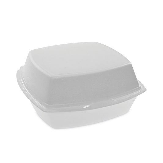 Pactiv Foam Hinged Lid Container, Single Tab Lock, 6.38 x 6.38 x 3, White, 500/Carton (YTH100800000)