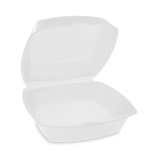 Pactiv Foam Hinged Lid Container, Single Tab Lock, 6.38 x 6.38 x 3, White, 500/Carton (YTH100800000)