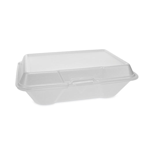 Pactiv Foam Hinged Lid Container, Single Tab Lock #205 Utility, 9.19 x 6.5 x 2.75, White, 150/Carton (YTH102050001)