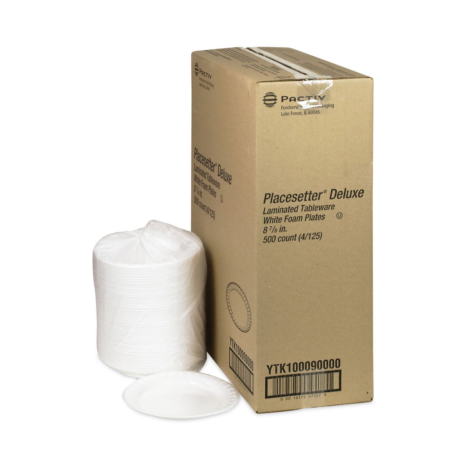 Pactiv Placesetter Deluxe Laminated Foam Dinnerware, Plate, 8.88" dia, White, 500/Carton (YTK100090000)