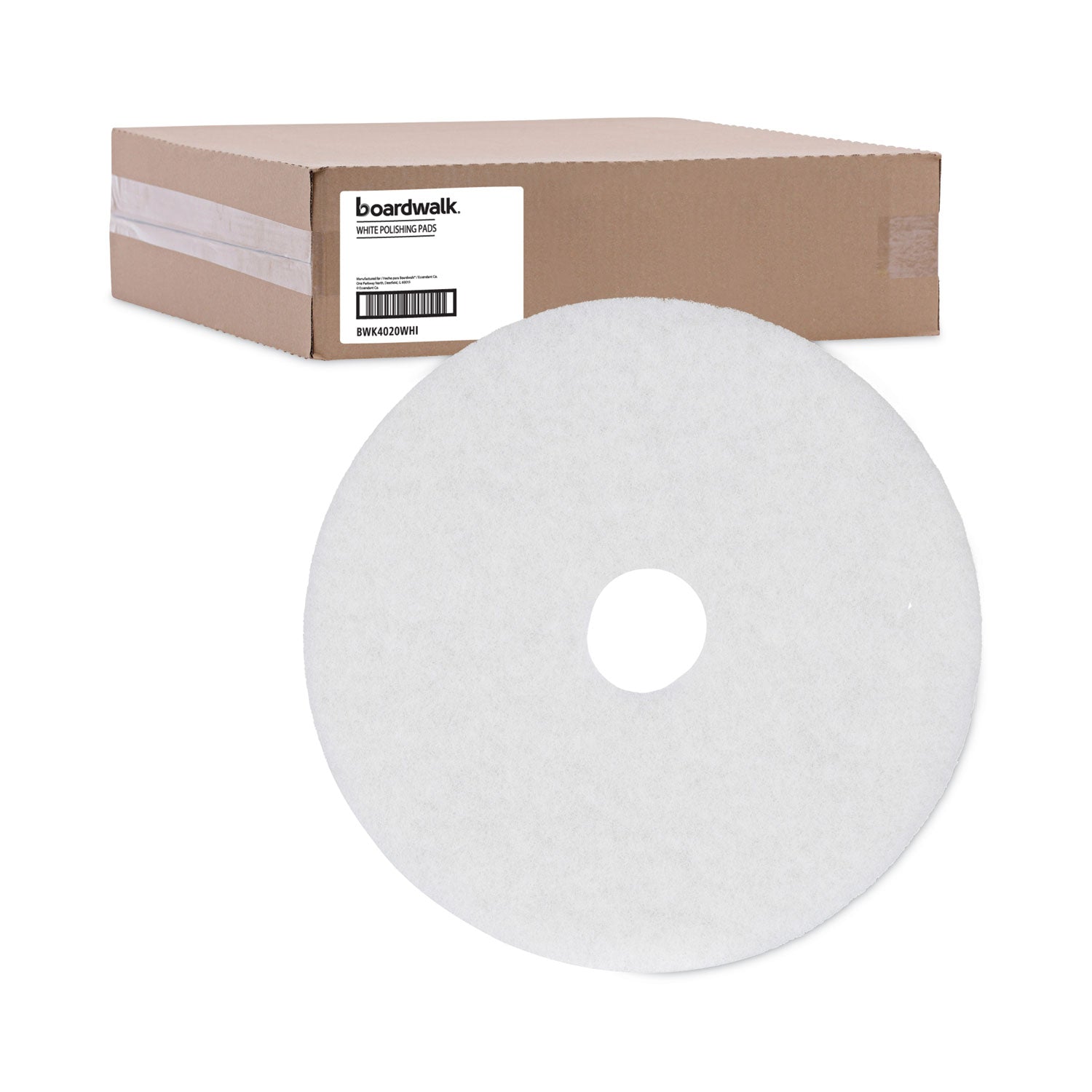 Boardwalk Polishing Floor Pads, 20" Diameter, White, 5/Carton (4020WHI)