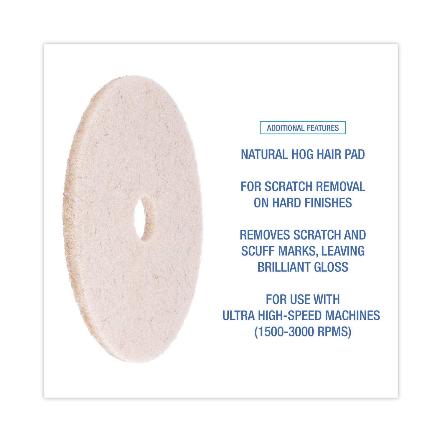 Boardwalk Natural Hog Hair Burnishing Floor Pads, 20" Diameter, Tan, 5/Carton (4020NHE)