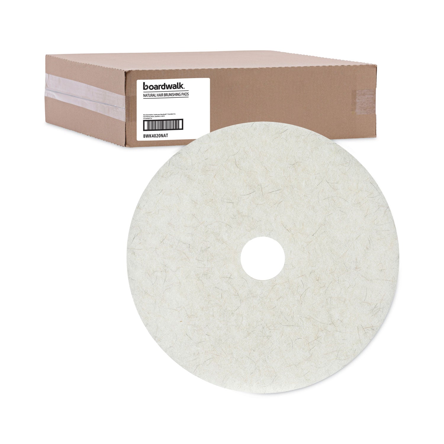 Boardwalk Natural Burnishing Floor Pads, 20" Diameter, White, 5/Carton (4020NAT)