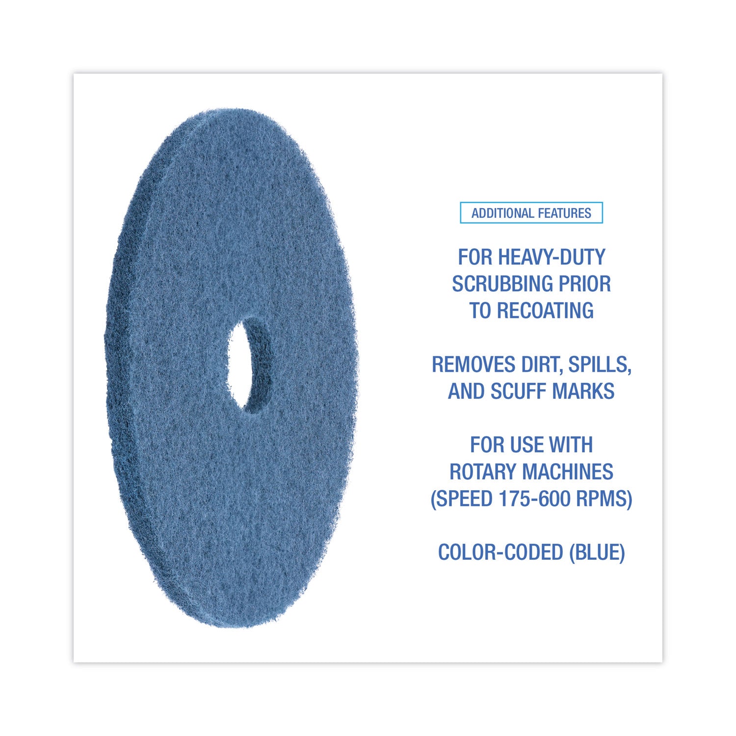 Boardwalk Scrubbing Floor Pads, 20" Diameter, Blue, 5/Carton (4020BLU)