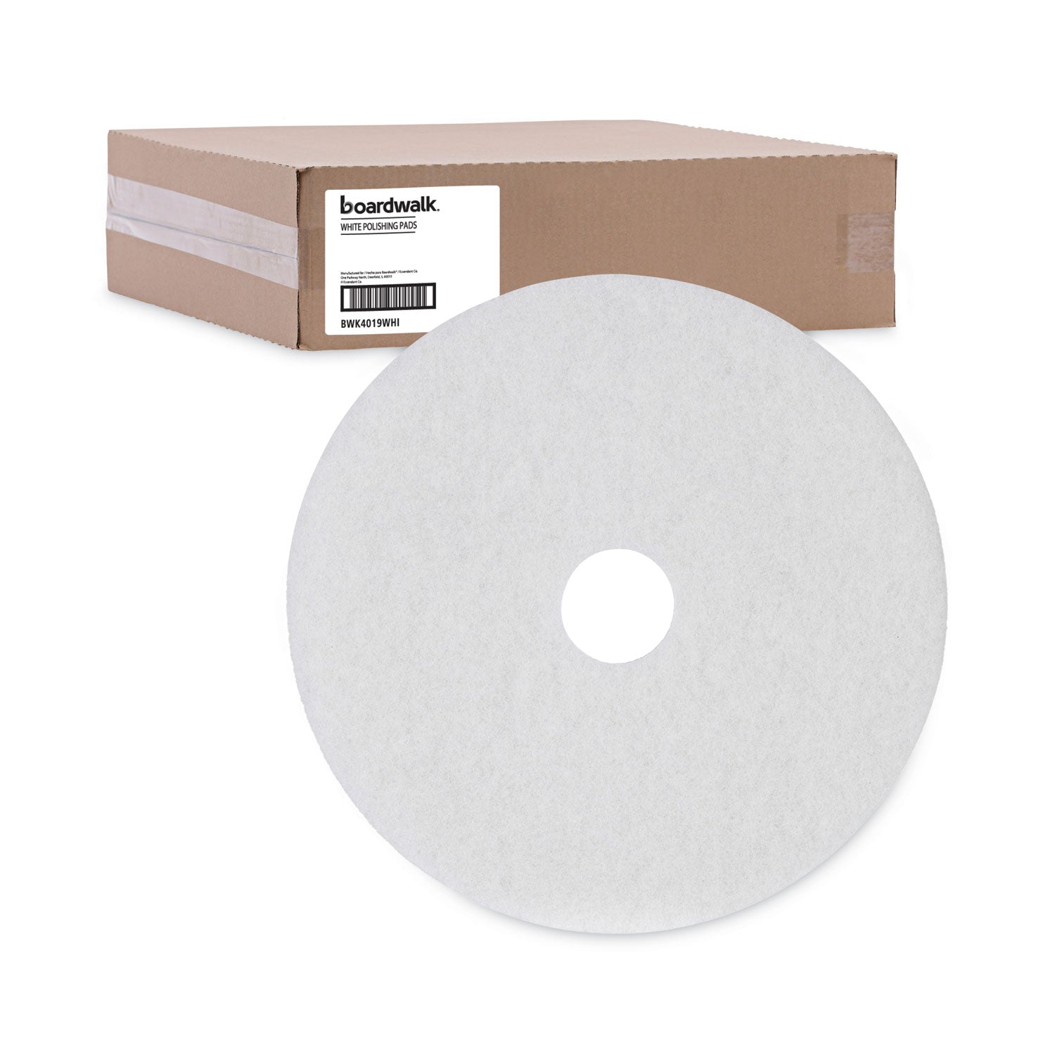 Boardwalk Polishing Floor Pads, 19" Diameter, White, 5/Carton (4019WHI)