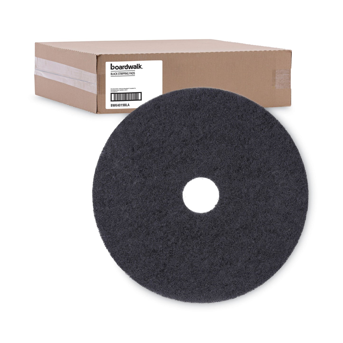 Boardwalk Stripping Floor Pads, 19" Diameter, Black, 5/Carton (4019BLA)