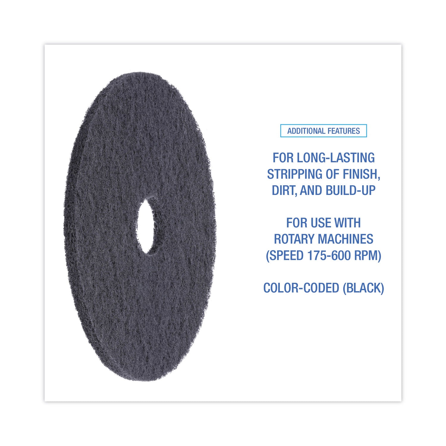 Boardwalk Stripping Floor Pads, 19" Diameter, Black, 5/Carton (4019BLA)