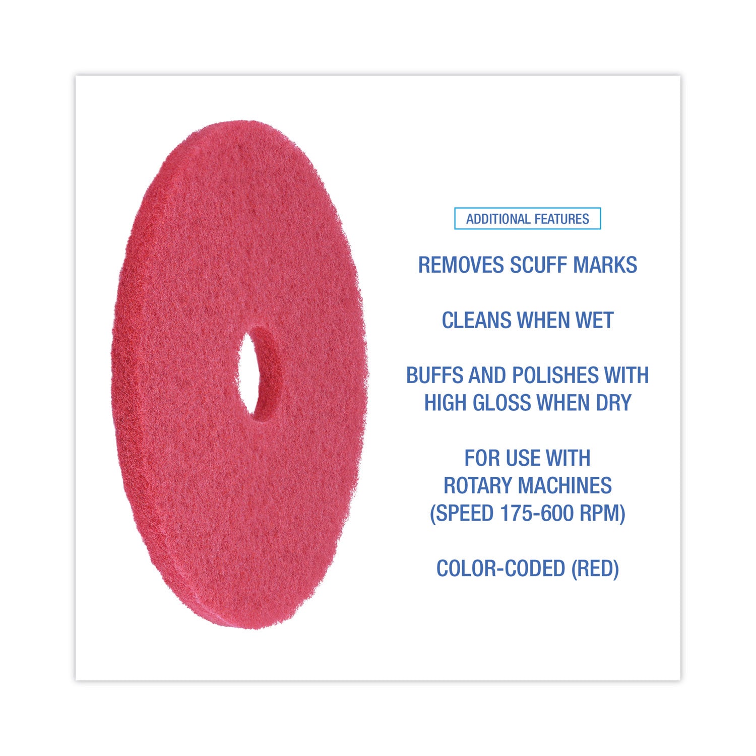 Boardwalk Buffing Floor Pads, 18" Diameter, Red, 5/Carton (4018RED)