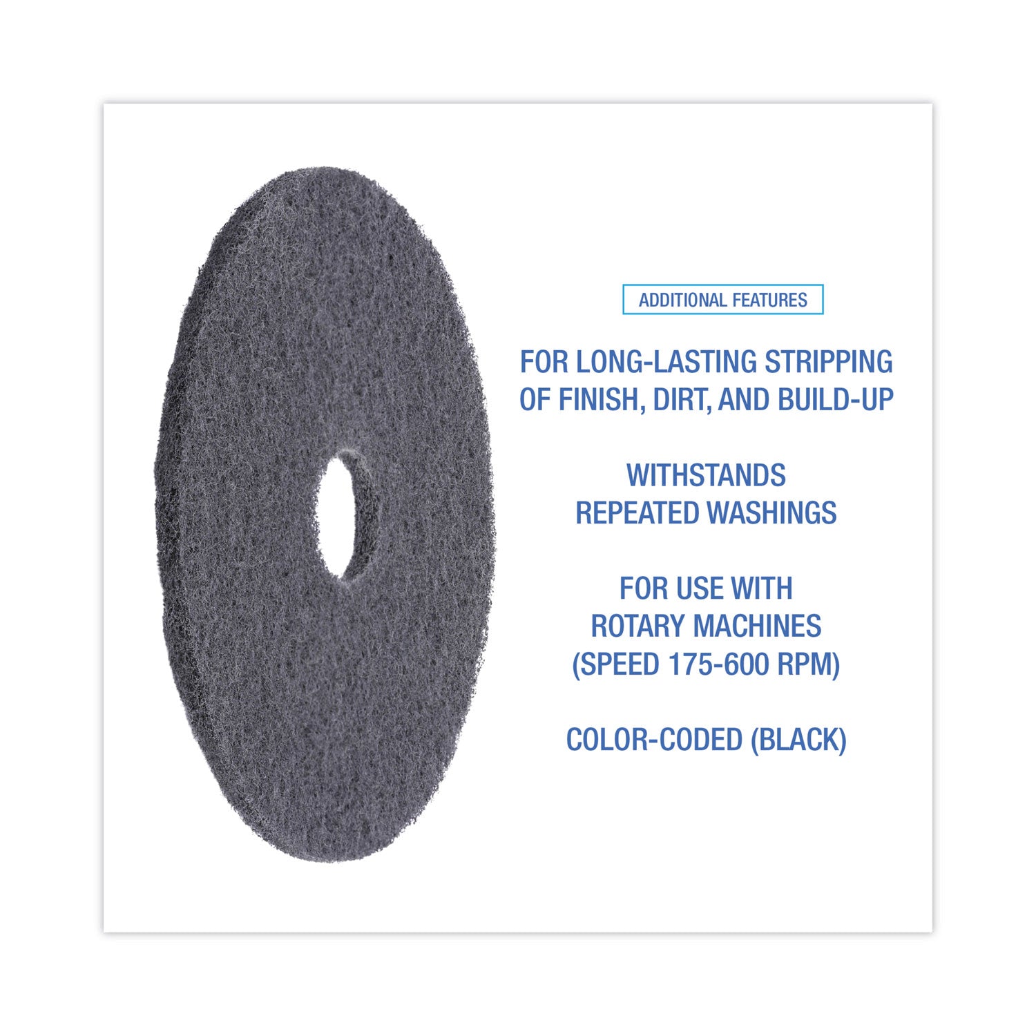 Boardwalk High Performance Stripping Floor Pads, 17" Diameter, Black, 5/Carton (4017HIP)