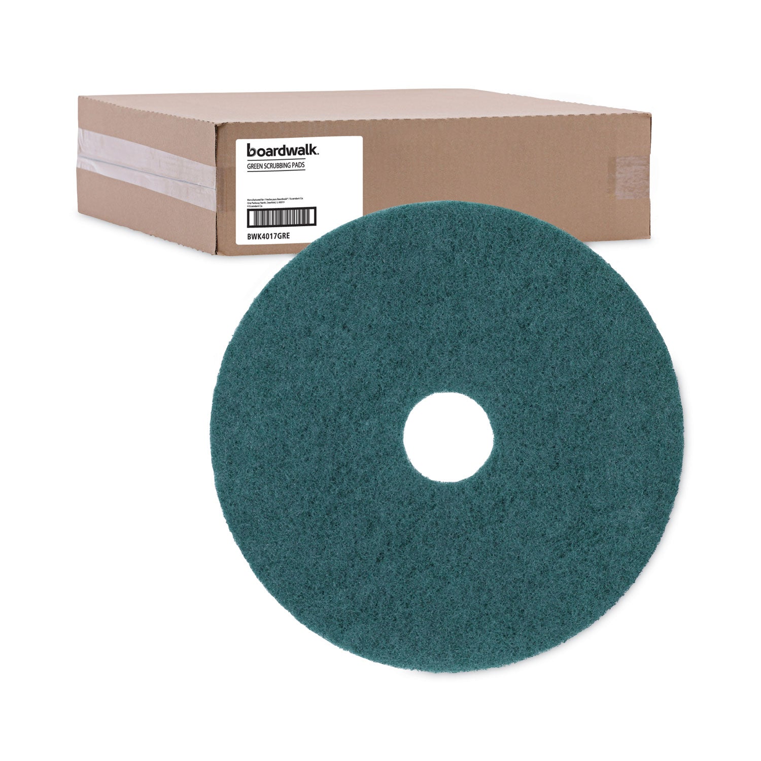 Boardwalk Heavy-Duty Scrubbing Floor Pads, 17" Diameter, Green, 5/Carton (4017GRE)