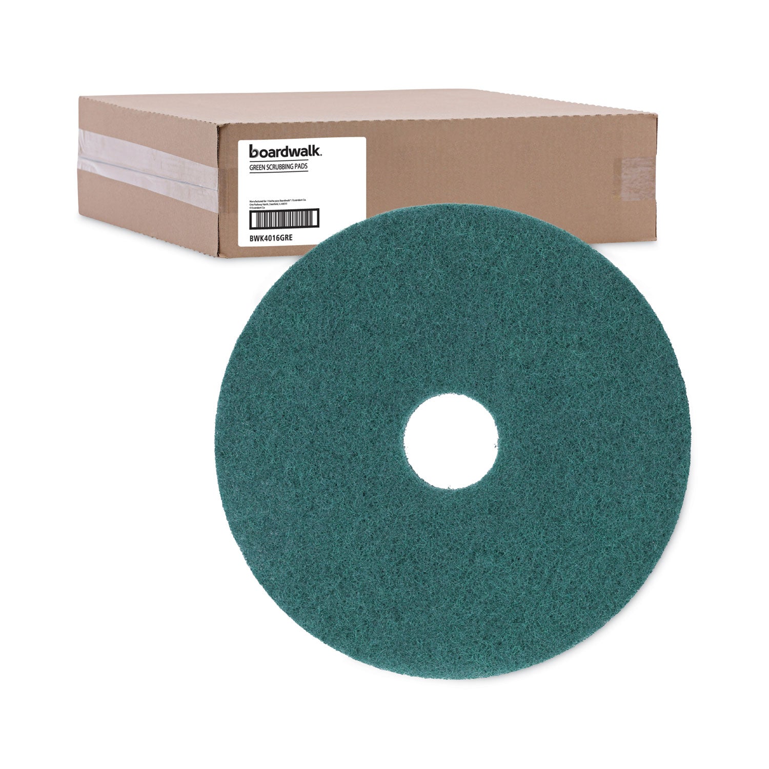 Boardwalk Heavy-Duty Scrubbing Floor Pads, 16" Diameter, Green, 5/Carton (4016GRE)